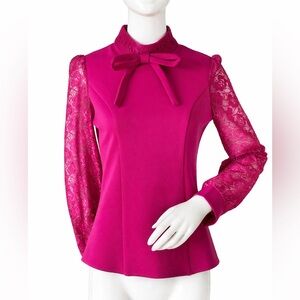 Miu Miu Pink Lace Sleeve Blouse Bow Top Italy S